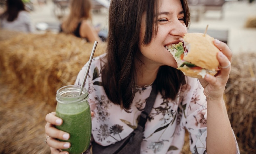 beginner vegan tips healthy woman burger